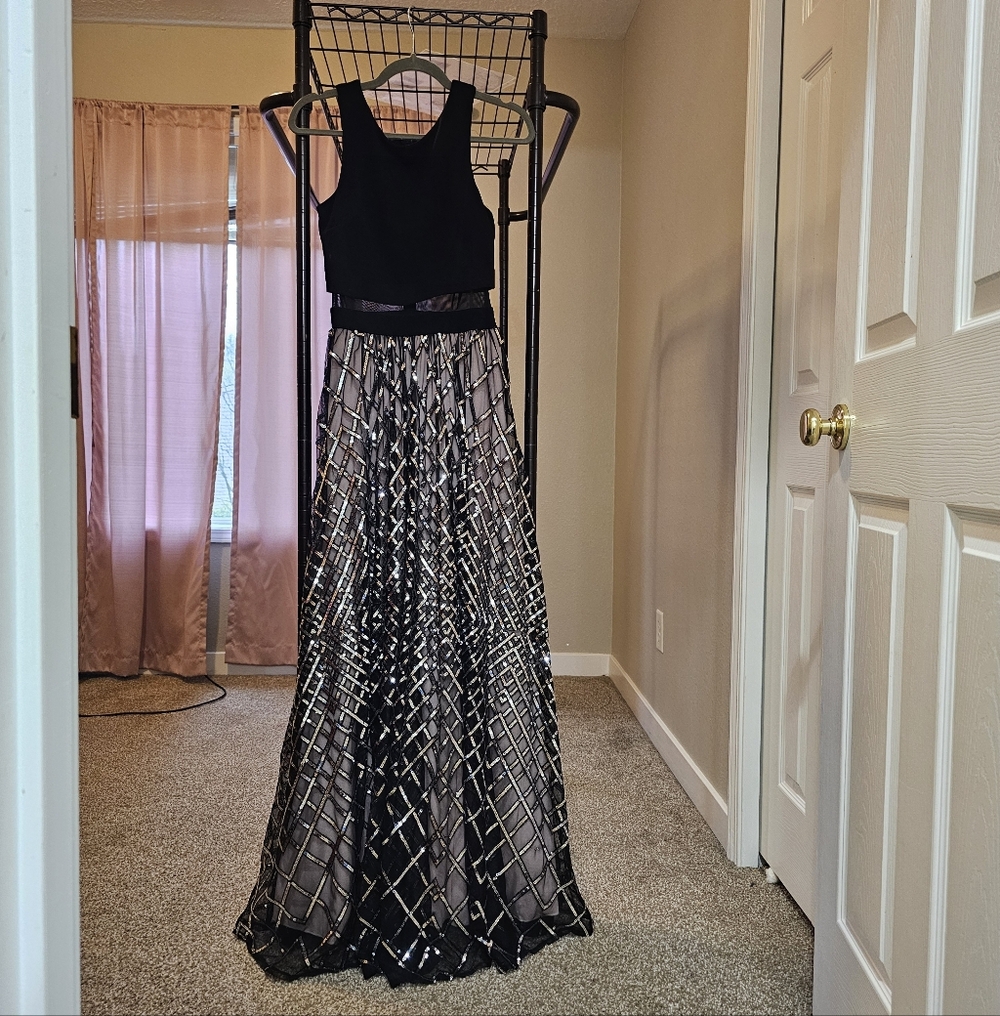Black and Silver Sequin Maxi Dress